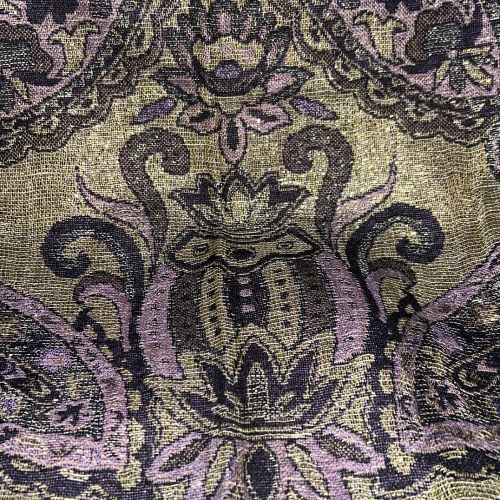 Vintage style Purple & Gold Brocade Paisley Pashmina Shawls Reversible